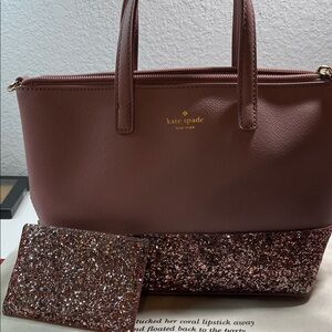 kate spade Rosewood Saffiano Tote with Glitter Base